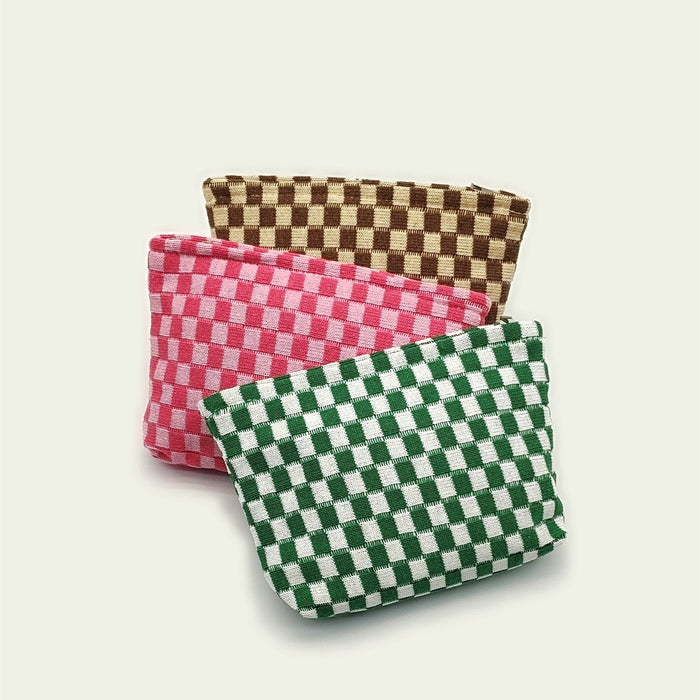 Wholesale Knitted Checkerboard Large-Capacity Knitted Cosmetic bag