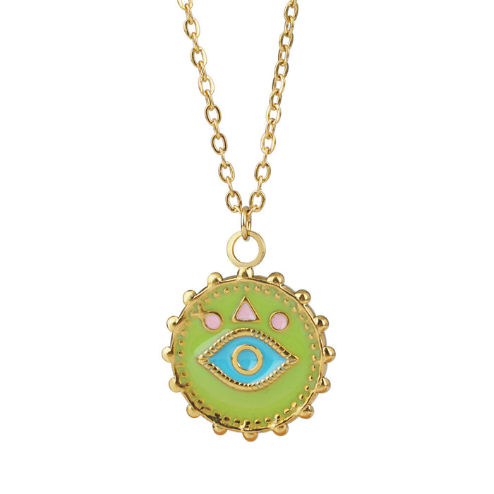 Wholesale Stainless Steel Colored Glaze Devil Eye Necklace JDC-NE-LangDi004