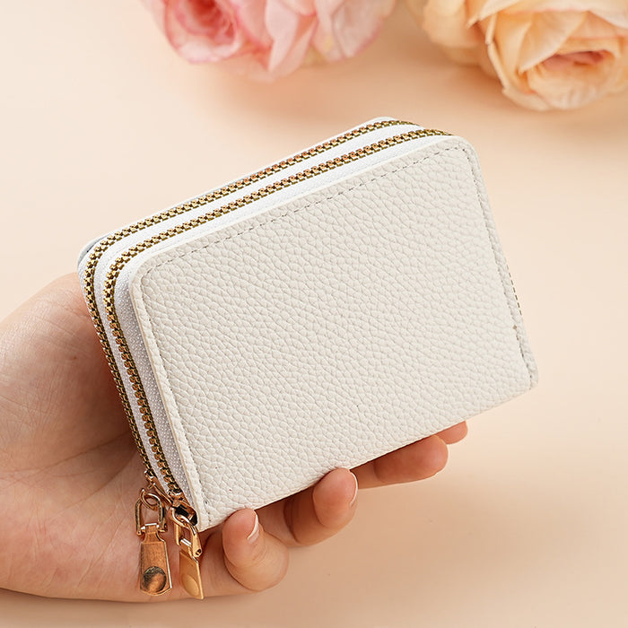 Wholesale Short Accordion Double Zipper Storage Multi-Card Wallet