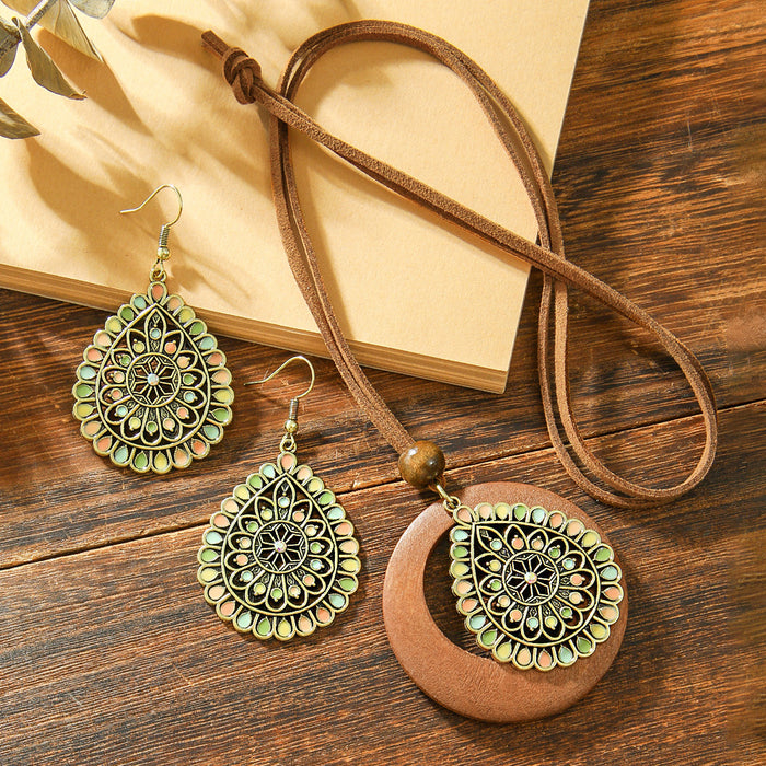 Wholesale Alloy Hollow Drop Earring & Necklace Set Electroplated Trendy Jewelry Accessory
