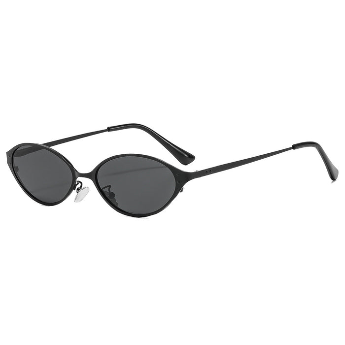 Wholesale Retro Oval Metal Sunglasses UV400 Fashion Accessory Trendy Full Rim Black Frame Gray Lenses