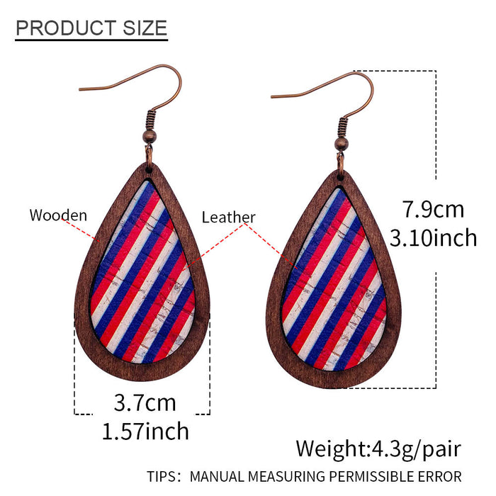 Wholesale Retro Independence Day Leather Earrings American Flag Drop-Shaped Texture Wood Grain Leather Earrings