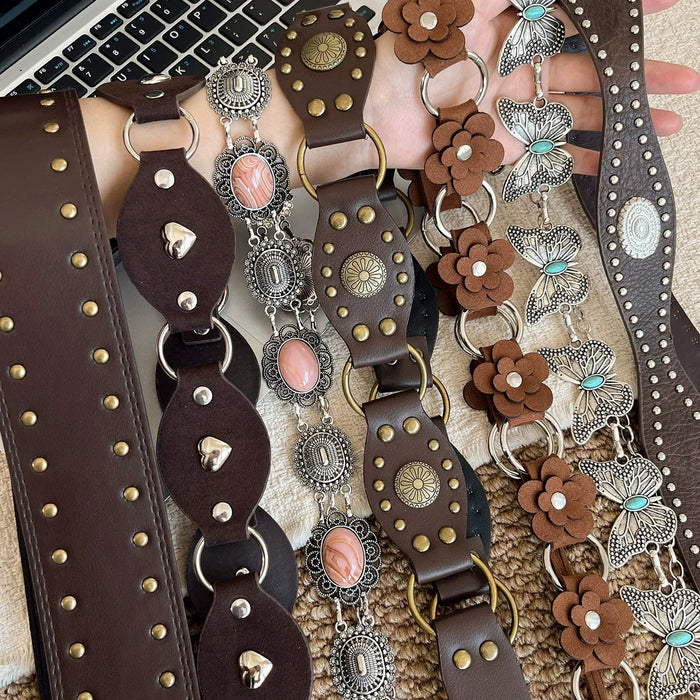 Wholesale Women S Bohemian Woven Waist Belt With Rivets Y2K Metal Chain For Party Chic Boutique Fashion Accessory