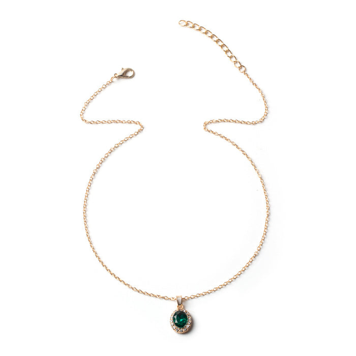 Wholesale Personalized and fashionable jewelry, crystal gemstone necklace, round collarbone chain, alloy pendant, oval shape