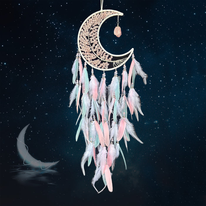 Wholesale Iron Hoop Cotton Thread Feather Handmade Dreamcatcher with Crystal Stones Tree of Life MOQ≥2