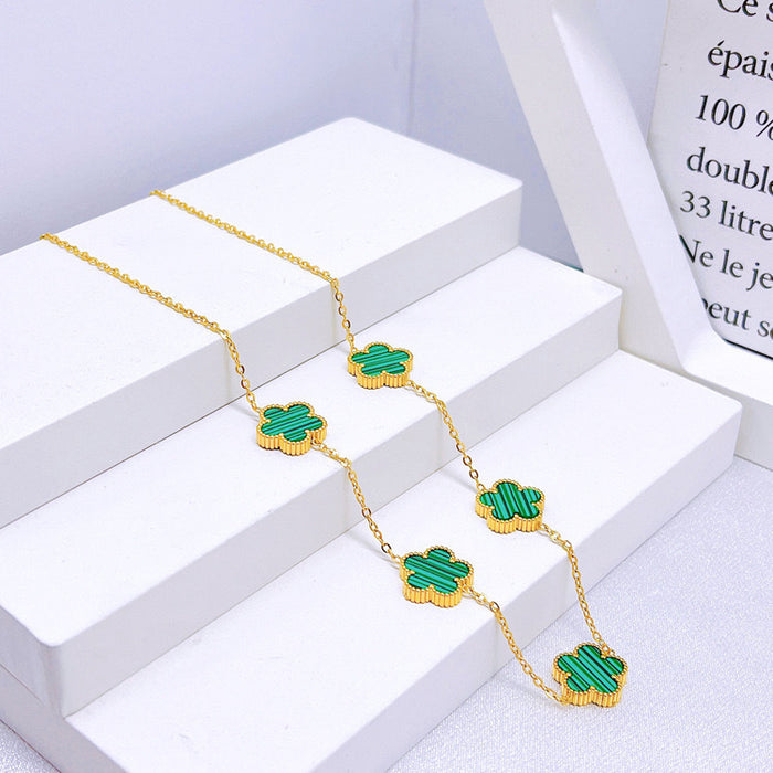 Wholesale Stainless Steel Five-Leaf Clover Bracelet Necklace Earring Set