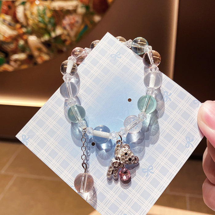 Wholesale Blue Diamond Studded Bear Bracelet Imitation Crystal Fashion Jewelry Accessory MOQ≥3