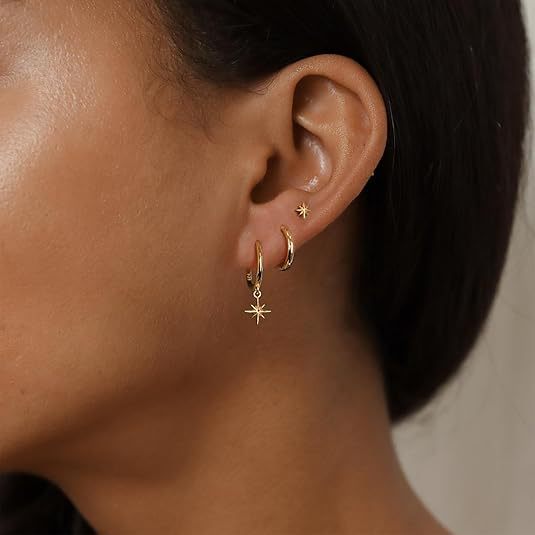 Wholesale Hot selling genuine gold brass electroplated simple and versatile octagonal star pendant earrings with temperament earring set