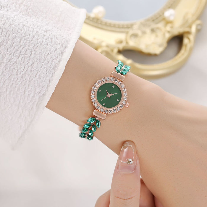 Wholesale Green Leaf Fine Strap Diamond Set Round Adjustable Watch JDC-WH-Tair002