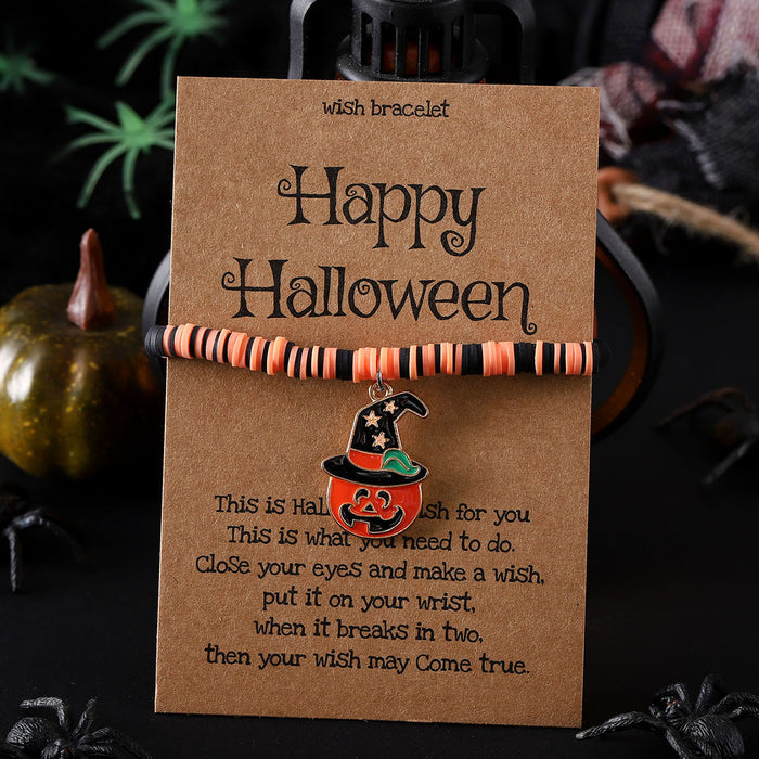 Wholesale  ghost pumpkin skull pendant polymer clay blessing card elastic adjustable bracelet