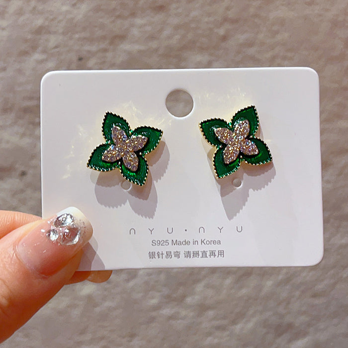 Wholesale Green Clover   Silver Pin Earrings JDC-ES-JiaoB003