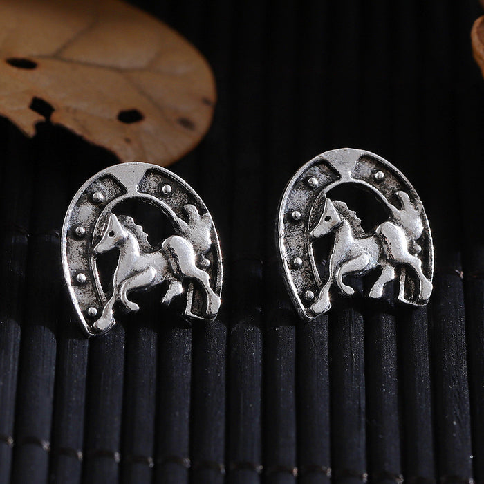 Wholesale Retro ethnic style cowboy earrings Creative design horseshoe bull head flower shoe and hat accessories