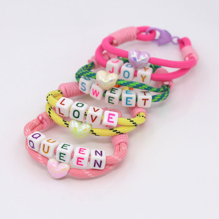 Wholesale Handmade woven colorful rope knotted bracelet bead peach heart letters DIY