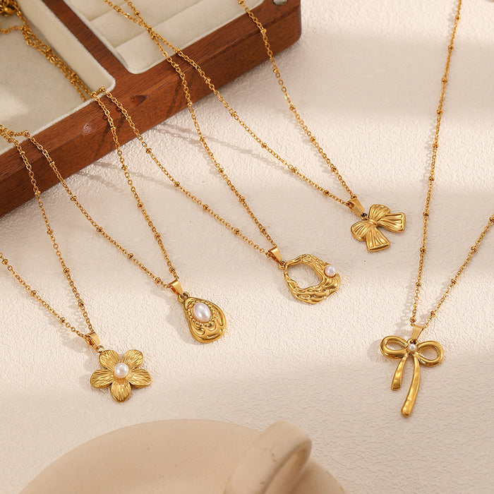 Wholesale Stainless Steel Gold Accessories Bow Necklace