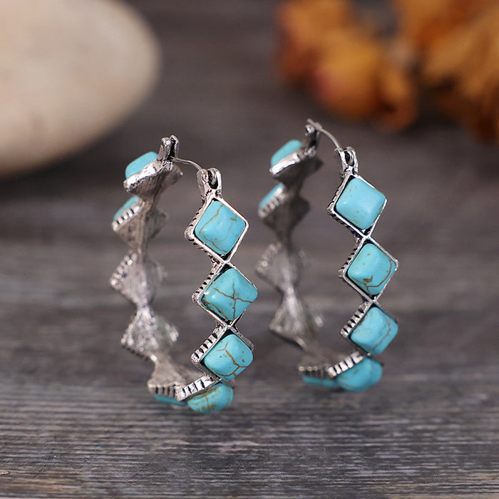 Wholesale Exaggerated diamond shaped turquoise U-shaped earrings with turquoise earrings