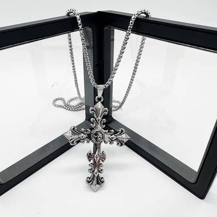 Wholesale  flower pendant cross men's  titanium steel necklace