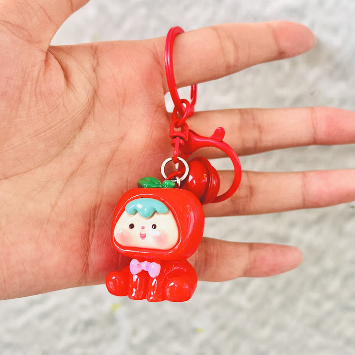 Wholesale Cute Fruit Animal Bell Keychain Blind Bag Plastic Resin Car Key Accessory Gift For Girls