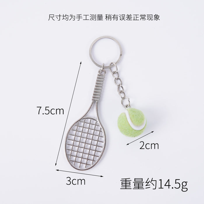 Wholesale Metal Tennis Racket Keychain Pendant Silver Blue Modern Minimalist Fashion Accessory MOQ≥2