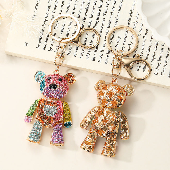 Wholesale Zinc Alloy Rhinestone Bear Keychain Pink-Purple Gradient Boutique