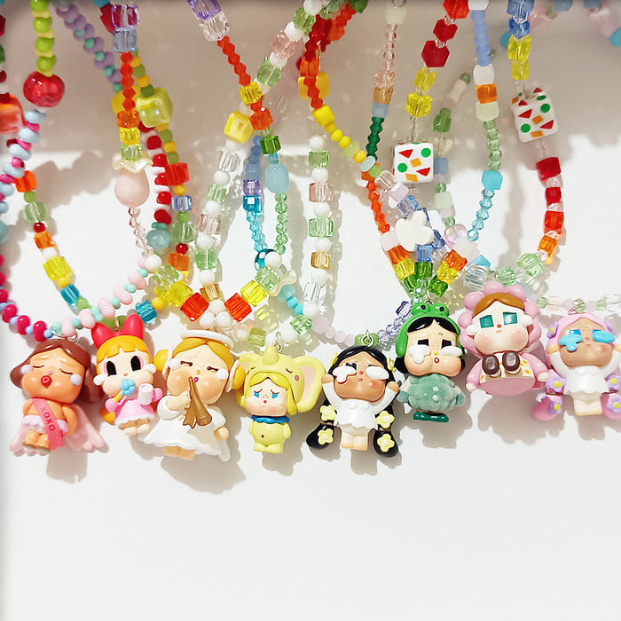 Wholesale Crystal acrylic beaded cute  angel frog cute grain short necklace