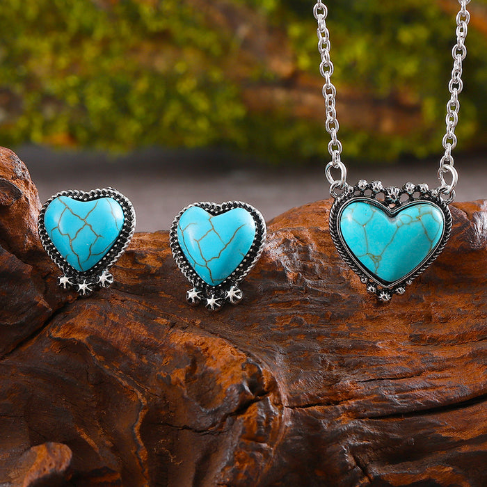Wholesale Cactus Star Bull Head Heart Turquoise Earrings Necklace Set Simple Color Alloy Jewelry