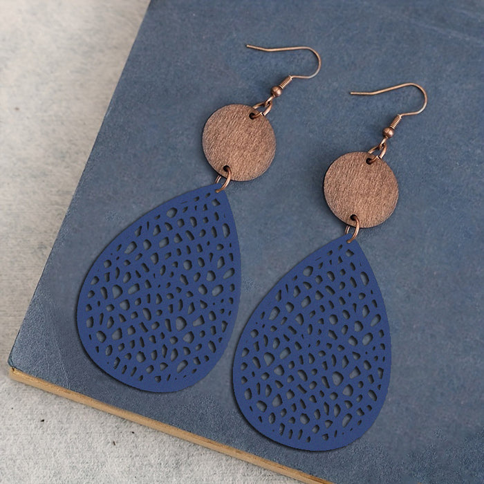 Wholesale Vintage hollowed out spider web spliced wood veneer earrings and earrings