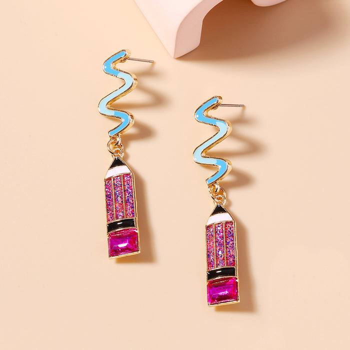 Wholesale long colored diamond pencil earrings alloy oil dripping crayon earrings