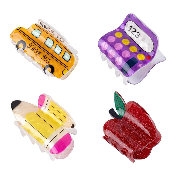 Wholesale Cute School Bus Clip Acrylic Pencil Shark Clip Computer Hairpin Apple Headwear Creative School Season Hair Accessories