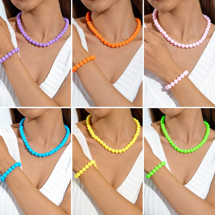 Wholesale Dopamine Candy Color Acrylic Beaded Necklace and Bracelet Set Jewelry Accessory MOQ≥5