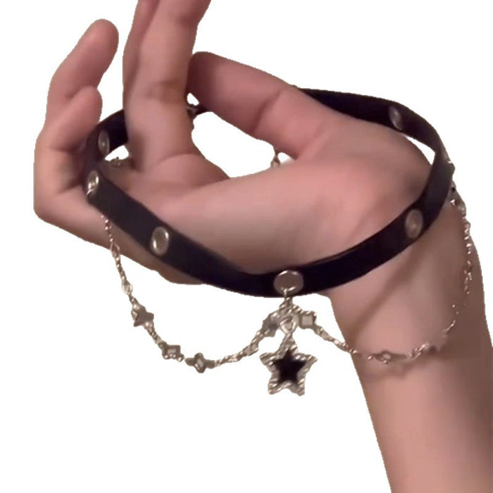 Wholesale Diamond studded pentagram necklace, fashionable and versatile, tassel short collar, necklace, light luxury and high-end accessories