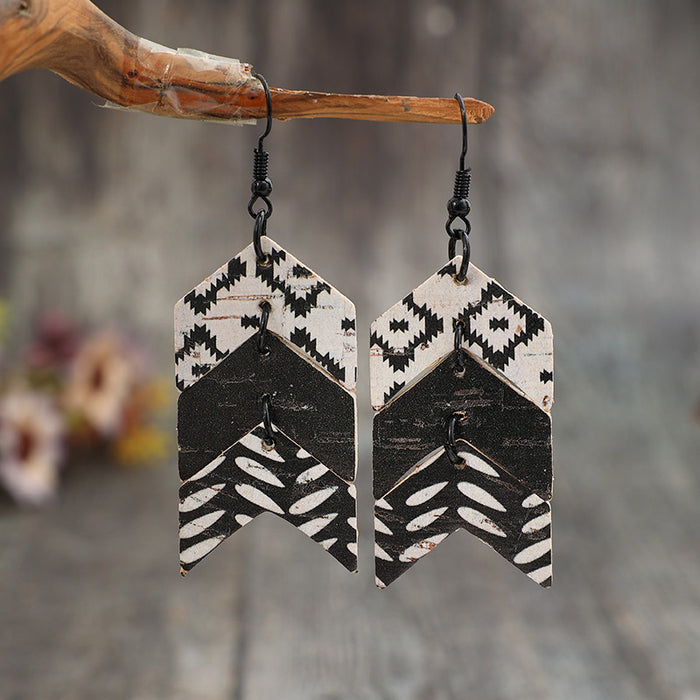 Wholesale Fishtail Multi-Layer Splicing Wooden Earrings