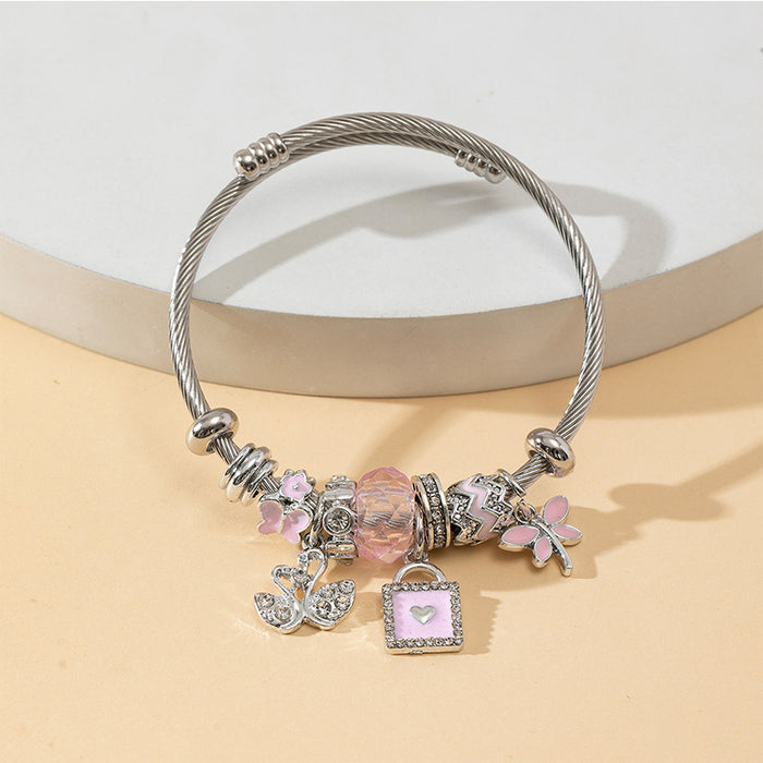 Wholesale DIY Beaded Charms Bracelets Swan Square Pendant Flower-shaped