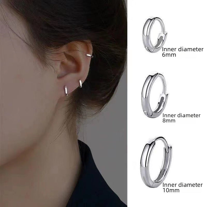 Wholesale Silver Needle Simple Geometric Sleeping Without Picking Glossy Buckle Earrings