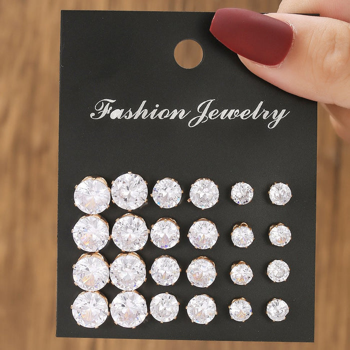 Wholesale Zinc Alloy Zircon Earring Set 12 Pairs Geometric Design Party Wear Jewelry Accessory For Women
