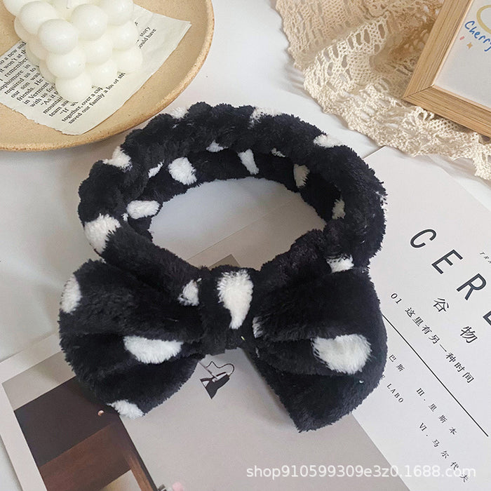Wholesale Leopard Print Polka Dot Striped Bow Headband Women' s Face Wash Sports Headband Coral Velvet Hair Accessories