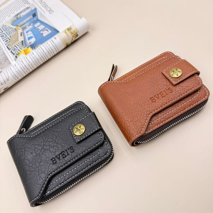 Wholesale Men' s Retro Copper Buckle Zipper Wallet - PU Leather Solid Color MOQ≥2