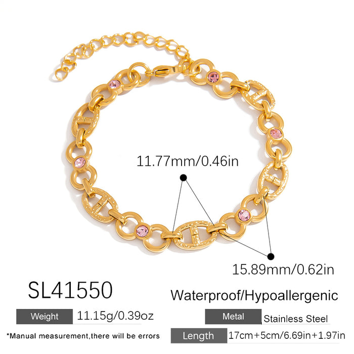 Wholesale Stainless Steel Bracelet Roman Disc Inlaid with Diamonds High-End Jewelry Ins Style Pig Nose Buckle Bracelet