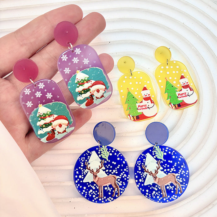 Wholesale Christmas Earrings Elk Christmas Tree Snowman Acrylic Earrings Geometric Earrings Ear Jewelry