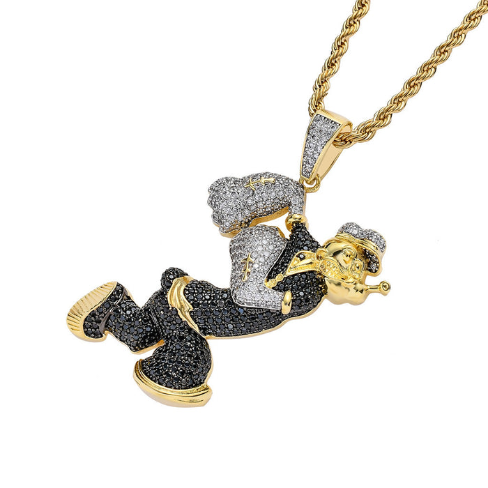 Wholesale Cartoon character pendant micro-painted zircon real gold plated necklace for men
