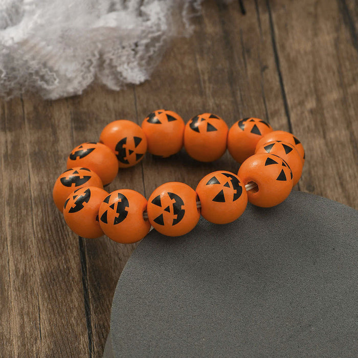 Wholesale Halloween Pumpkin Spider Printed Wooden Bead Bracelet JDC-BT-JunJie004