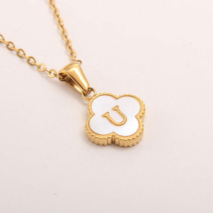 Wholesale gold-plated letter necklace women four-leaf letter pendant necklace jewelry