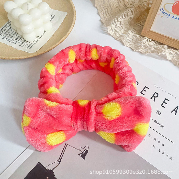 Wholesale Leopard Print Polka Dot Striped Bow Headband Women' s Face Wash Sports Headband Coral Velvet Hair Accessories