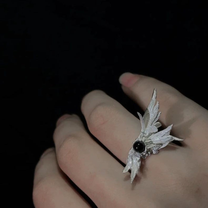 Wholesale Open Ring Black and White Broken Wings Couple's Pair Ring