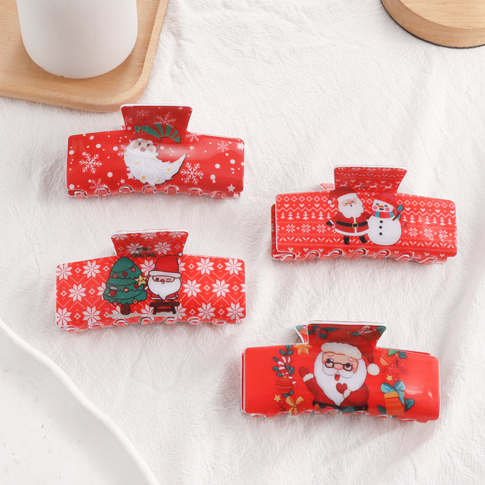 Wholesale Christmas Hair Claw Clip with Snowflake and  Pattern Back of Head Bun Shark Clip