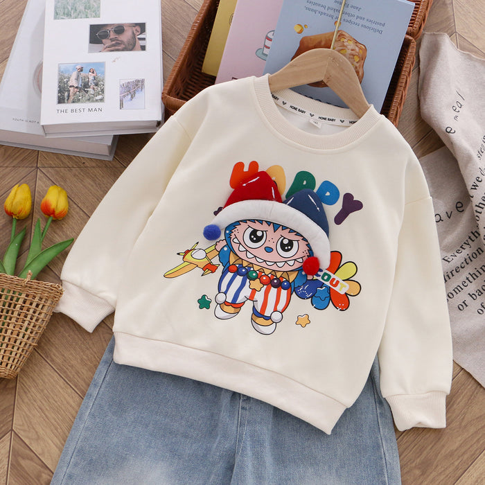 Wholesale Girls Cotton Sweatshirt Cartoon Children Autumn Three-dimensional Doll Collar Top Fashionable Children' s Clothing Two-piece Set Chinese Cotton Sweatshirt