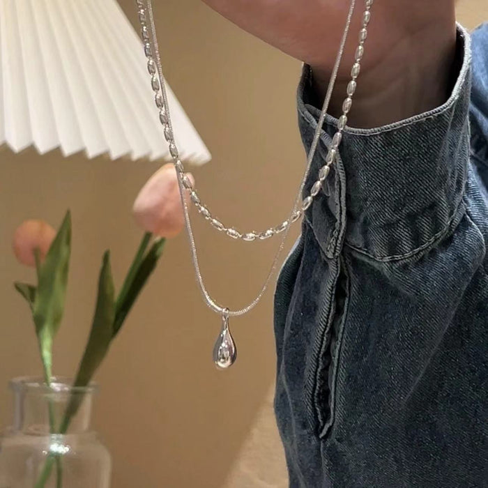Wholesale New double-layer droplet metal pendant with personalized necklace, fashionable and high-end, versatile collarbone chain