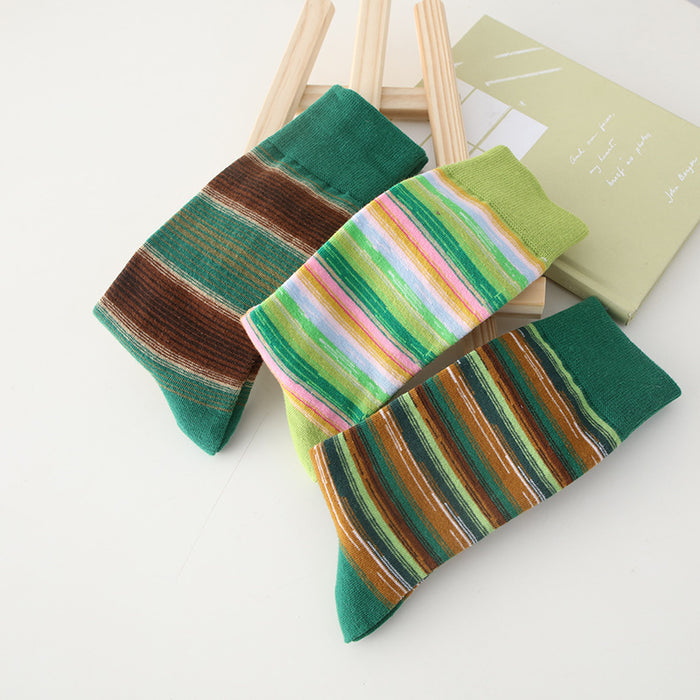 Wholesale Socks, mid length socks, cotton socks, striped color blocking, versatile