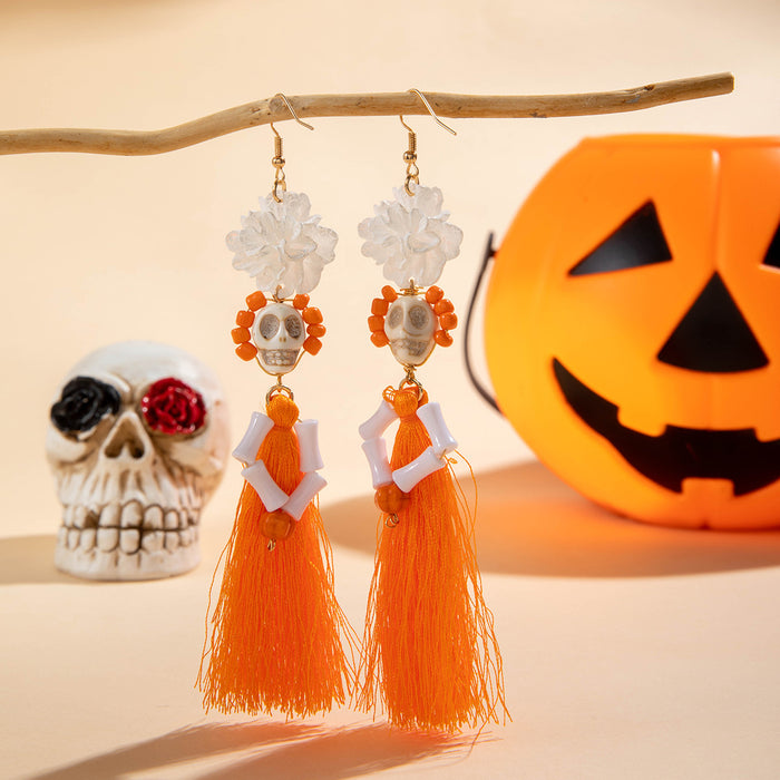 Wholesale  funny fun skull tassel rice beads earrings creative personality rose earrings