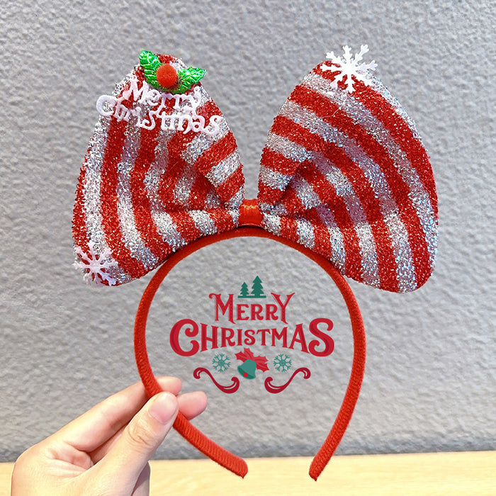 Wholesale Christmas Headband Christmas Antlers Hair Stamp Headwear Holiday Decorative Gift Big Bow Headband Hair Accessories Headwear