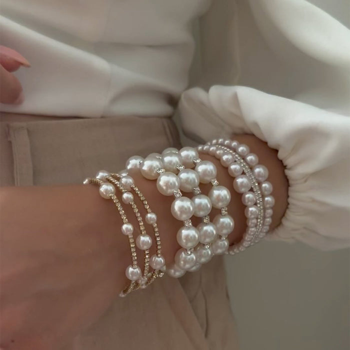 Wholesale Wedding pearl bracelet with light luxury and high-end feel, multi-layer adjustable elastic full diamond bracelet wholesale